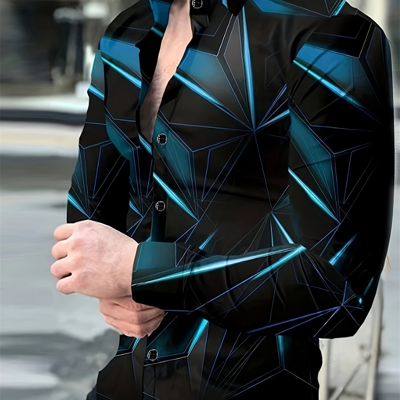 2025 Optical lines Printed Mens Shirts Fashion Long Sleeve Shirt 3D Print Casual Shirt Green Summer Spring Clothing Apparel 260630BJ