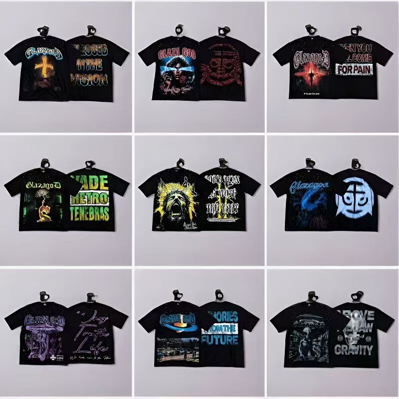 GLAZA GOD Men's T-Shirts Designer Casual Loose-Fitting Streetwear Shirts Featuring Imitation Diamond Embellishments Trendy Couple Outfit Option