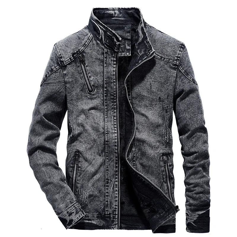 Vintage Mens Denim Jacket Solid Casual Mens Jeans Coat Fashion Stand Clothes for Men Black Blue Bomber Jacket Men Stand 260630BJ