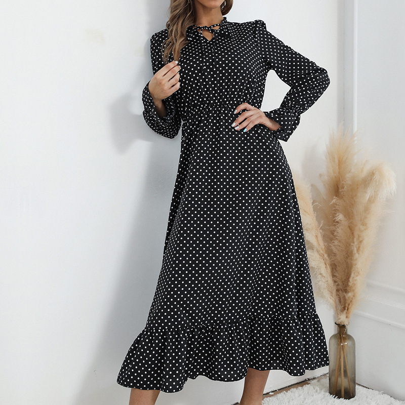 European and American fashion women's clothing spring new long-sleeved polka dot dress long-image-1113102149