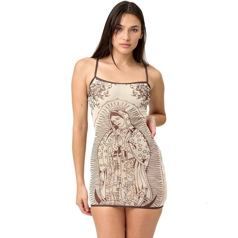 Robes d'été en maille pour femme Designer Mini jupe Mode Style américain Spicy Girl Strap Imprimé Halter Dos Nu Moulante Robe Sexy