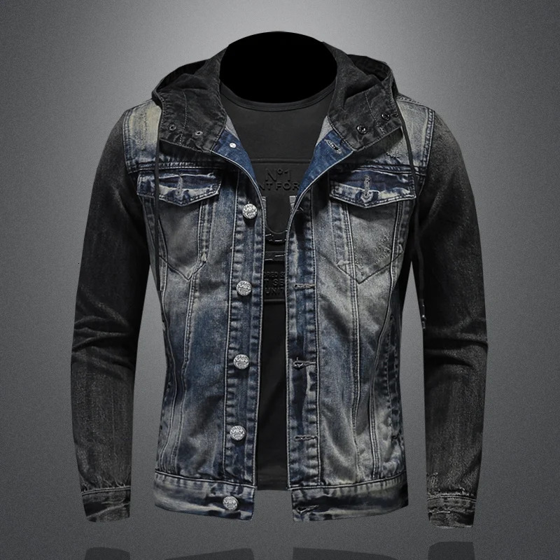 Mens Hooded Denim Jacket 2025 Fashion High-Quality All-In-One Light-Colored Embroidered Personality Large Size Casual Coat 260630BJ