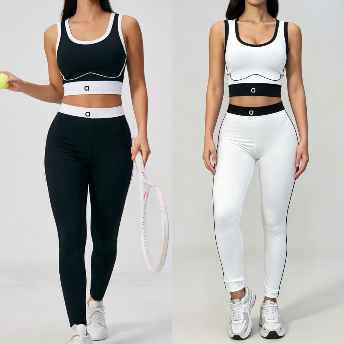A2464 Tenue de Fitness d'été pour femmes, ensemble de gymnastique assorti avec ceinture élastiquée, ensemble de sport d'été deux pièces pour femm