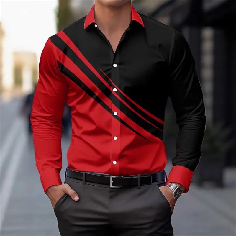 Mens color-blocked striped long-sleeved shirt slim fit stylish and unique business casual shirt trendy mens top XS-6XL 260630BJ