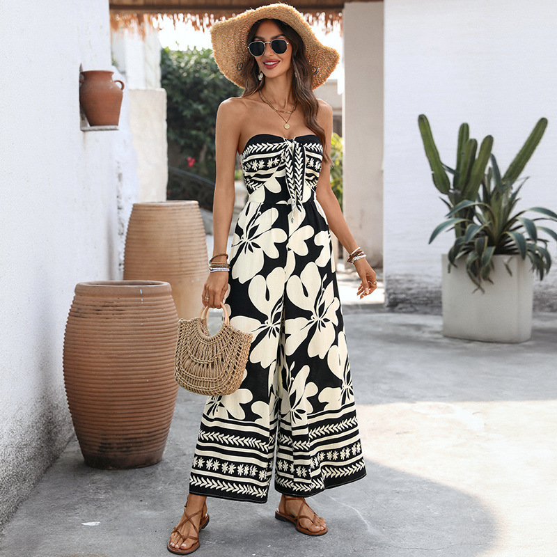 Europe and the United States 2026 new summer printing lace-up chest backless sleeveless jumpsuit women's clothing-image-1113100416