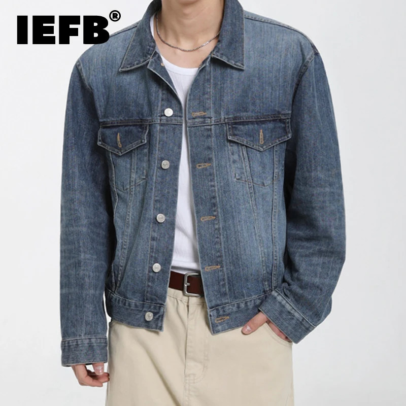 IEFB Mens Denim Jackets Turn-down Collar Korean Style Casual Coats Single Breasted Loose Male Short Tops Autumn Stylish 9W4254 260630BJ