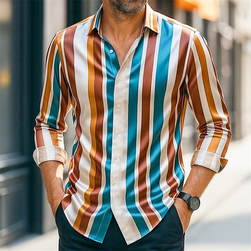 Mens Casual Shirt Striped Long Sleeve y 3D Dot Printed Shirt XS-5XL Oversized Top 260630BJ