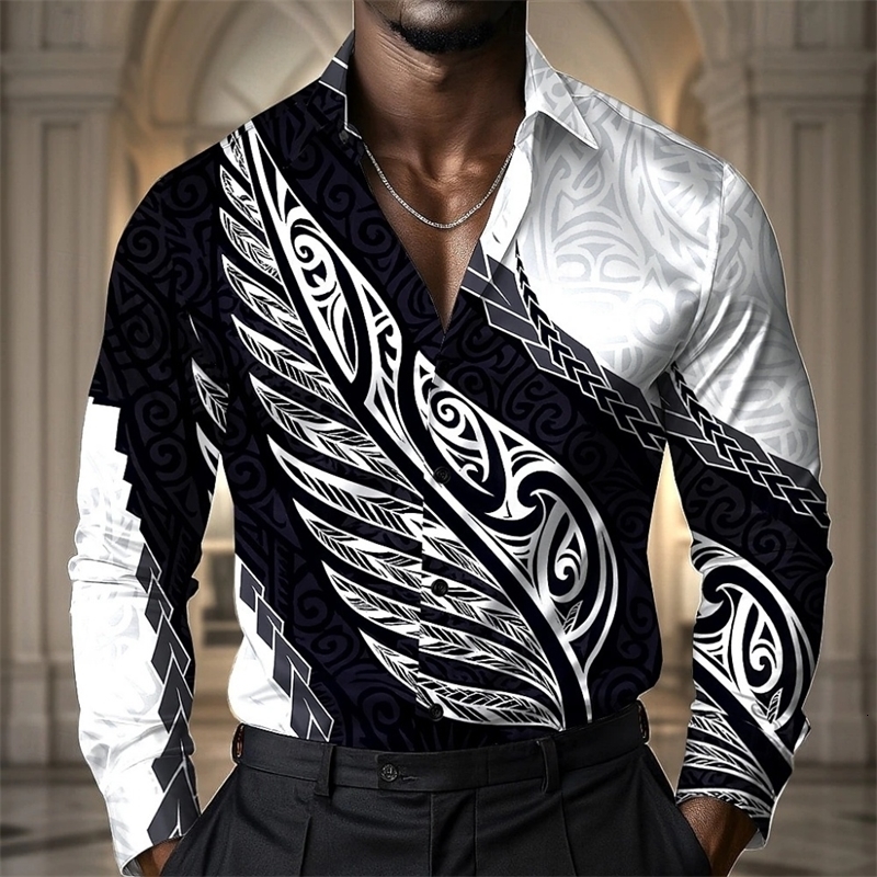 Mens Retro Print Shirt Long Sleeve Lapel Single-Breasted Autumn Casual Comfortable Streetwear 260630BJ