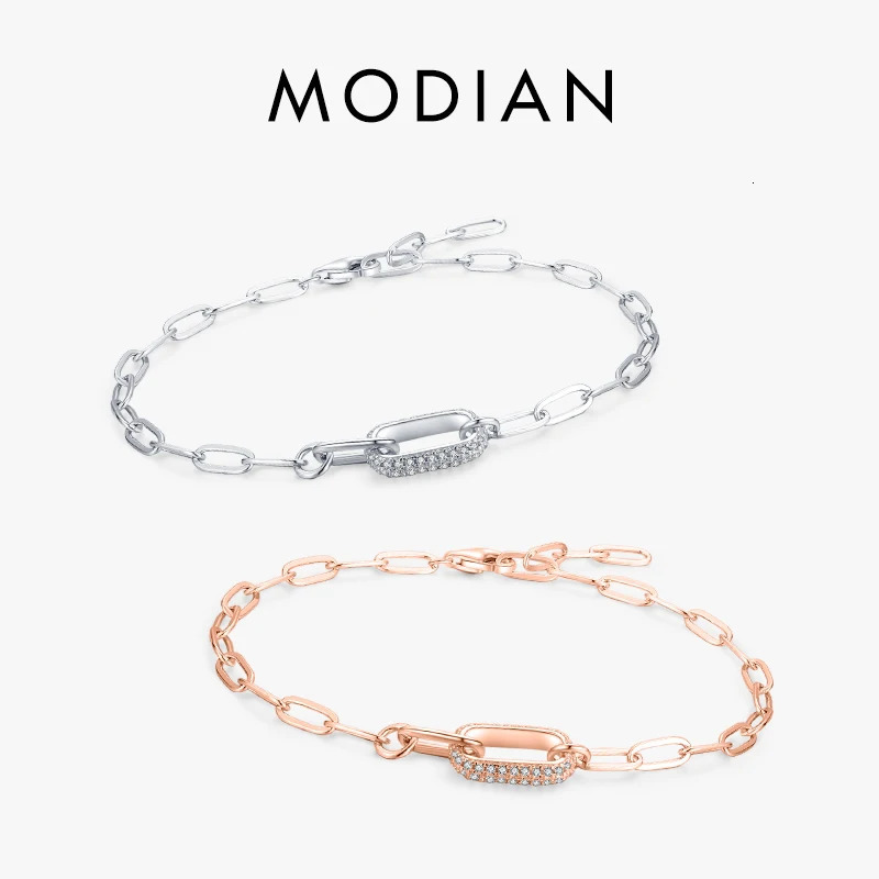 Modian Trendy 925 Sterling Silver Geometric Link Lock Bracelet for Women Classic Zirconia Chain Female Bracelets Fine Jewelry 260701BJ