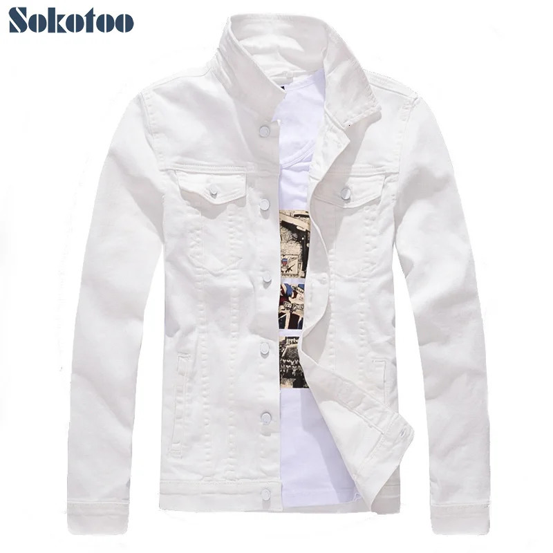Sokotoo Mens slim full sleeve all match denim jean jacket Casual black white fancy colored coat Outerwear 260630BJ