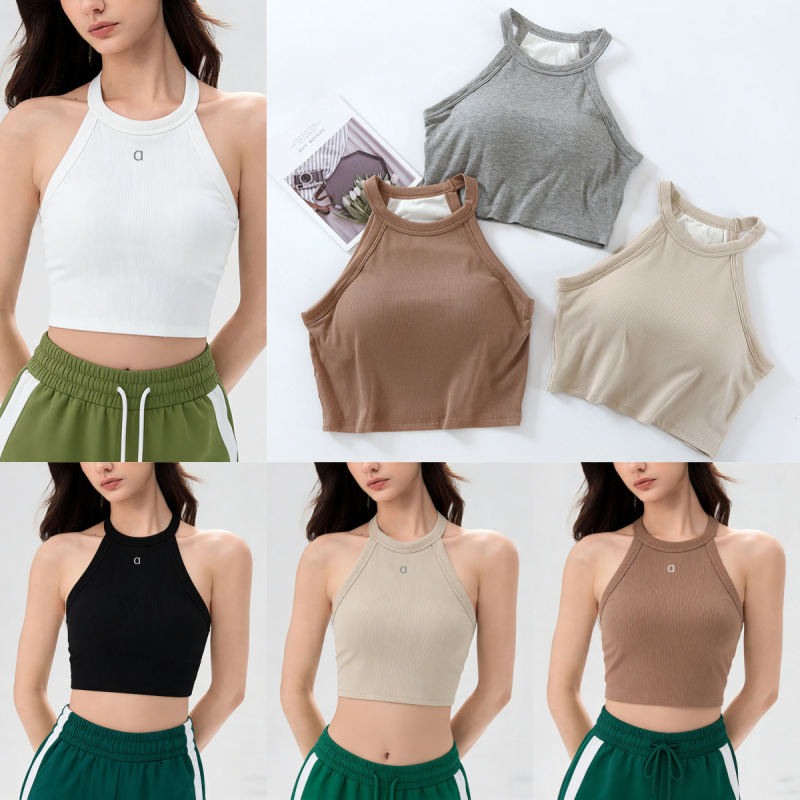 A2002 Gilet de Yoga pour femmes, écharpe de cou suspendue, nombril avec soutien-gorge, chemise à bascule courte, débardeur de sport décontracté e