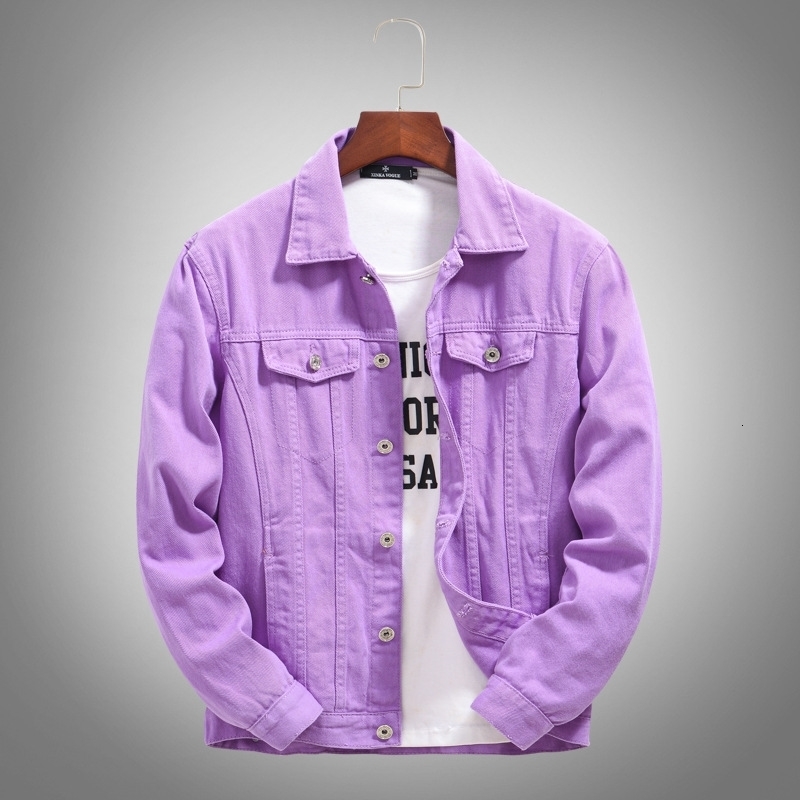 Fashion Men Purple Denim Jackets Holes Jeans Coats Spring Autumn Solid Denim Coats Male Cotton Casual Fit Jeans Jackets 5XL 260630BJ