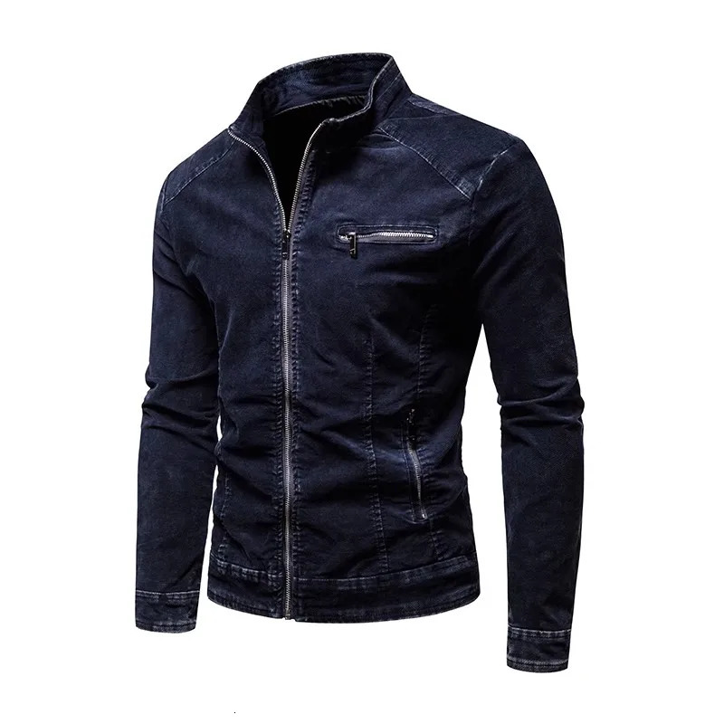 Spring Autumn Denim Jacket Men Fashion Slim Fit Stand Collar Moto Biker Cotton Denim Coats Mens Vintage Casual Streetwear Jacket 260630BJ