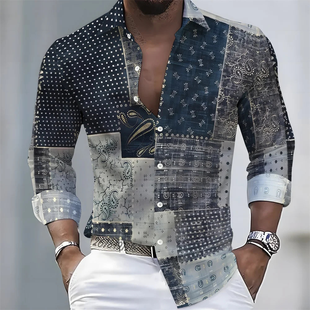 Mens light y style printed long-sleeved shirt retro paisley n casual shirt plus size loose fit versatile menswear 260630BJ