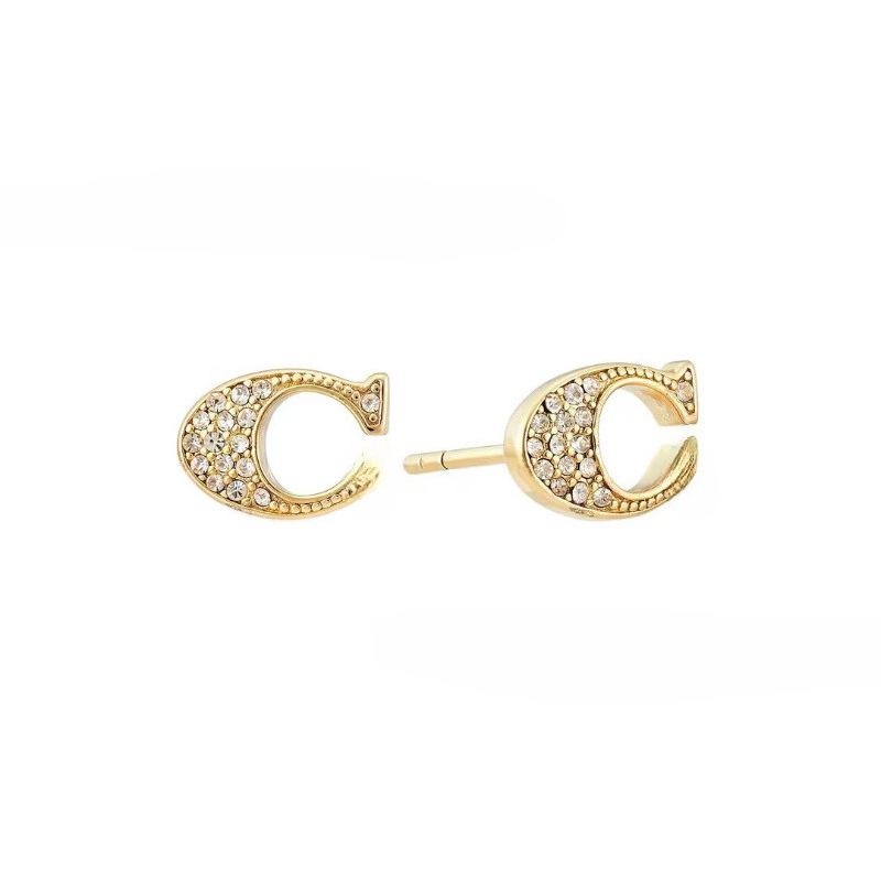 18K Gold Plated C Shape Crystal Stud Earrings for Women Paved Rhinestone Letter C Ear Studs Fashion Daily Wear Earings Earring Jewelry Wholesale
