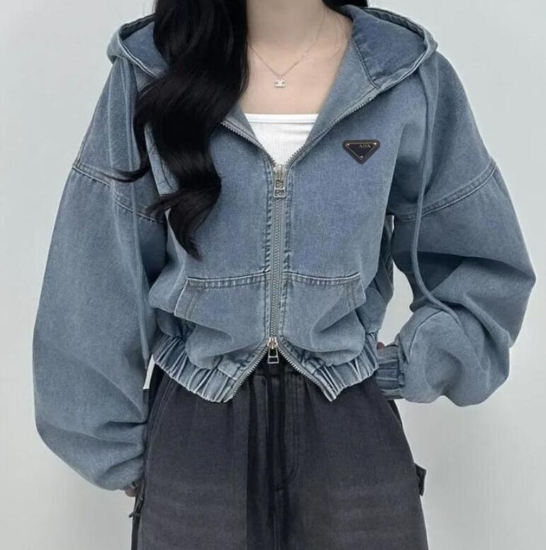 designer jacket women jeans jackets long sleeve double zippers hooded denim womens coat rada1696