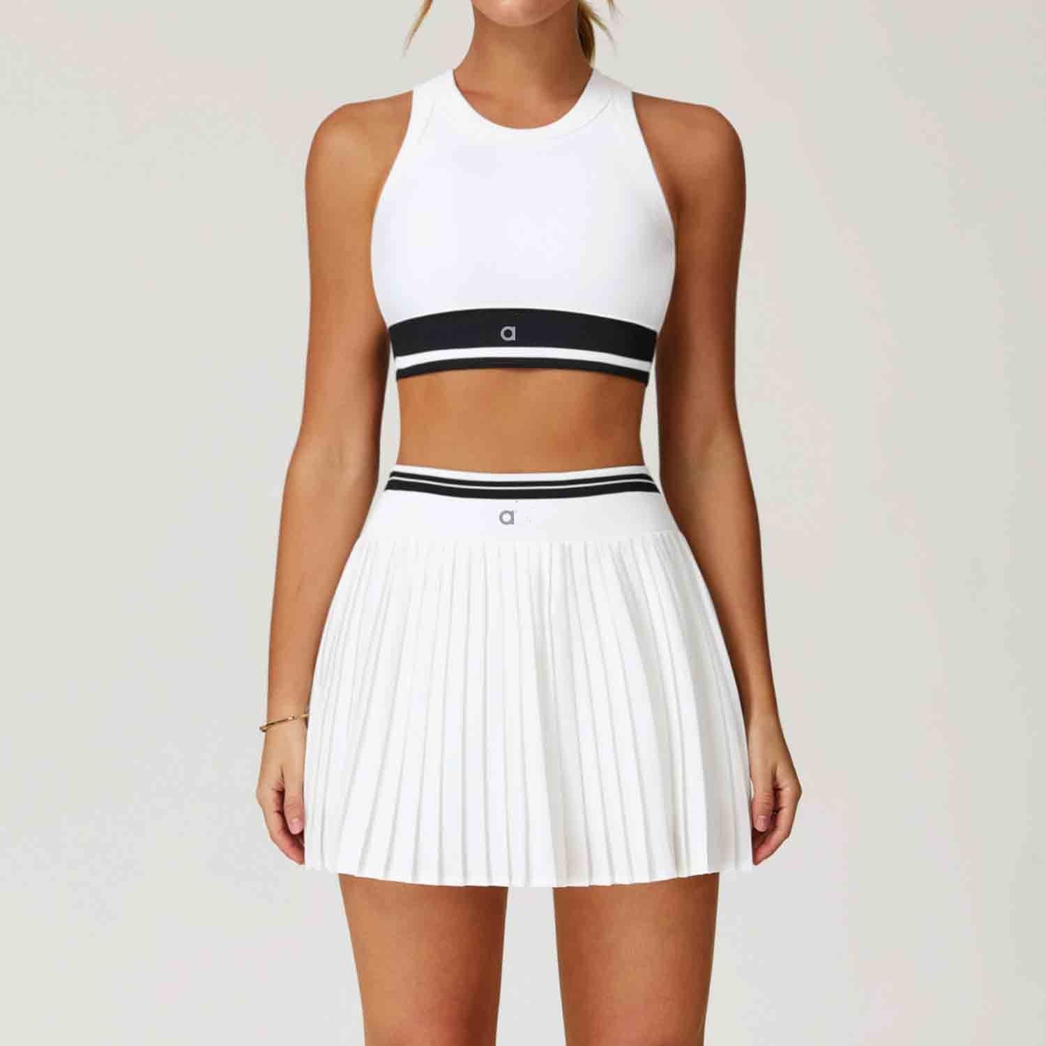 Tenue de Yoga pour femmes, ensembles de jupes, gilet, Tennis, Sport, course à pied, Shorts décontractés, taille haute élastique, vêtements de Spo