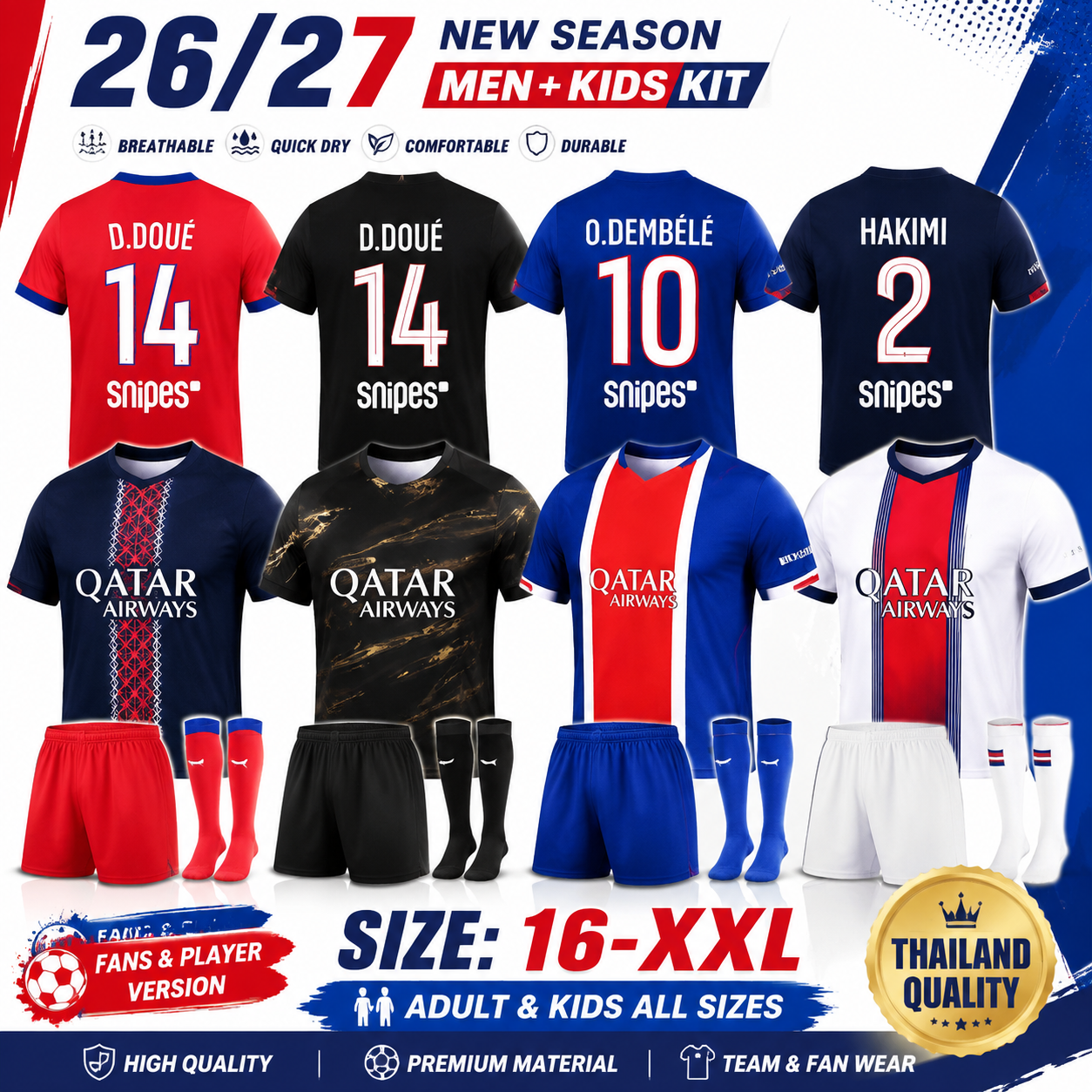 2026/27 Maillot de Football Ensemble Homme Enfant Kit de Supporters Uniforme Entraînement Short Chaussettes 16-XXL Vente en Gros