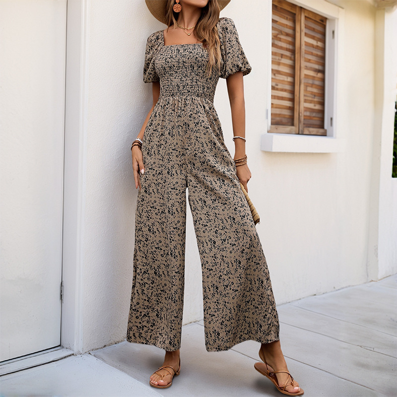 Europe and the United States 2026 new summer casual spots, square collar backless short-sleeved jumpsuit women's clothing-image-1113099673