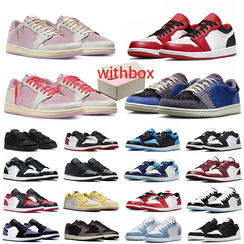 with box 1 1s low basketball shoes men women designer sneakers shy pink mocha olive black phantom military blue velvet brown stylish sports trainers