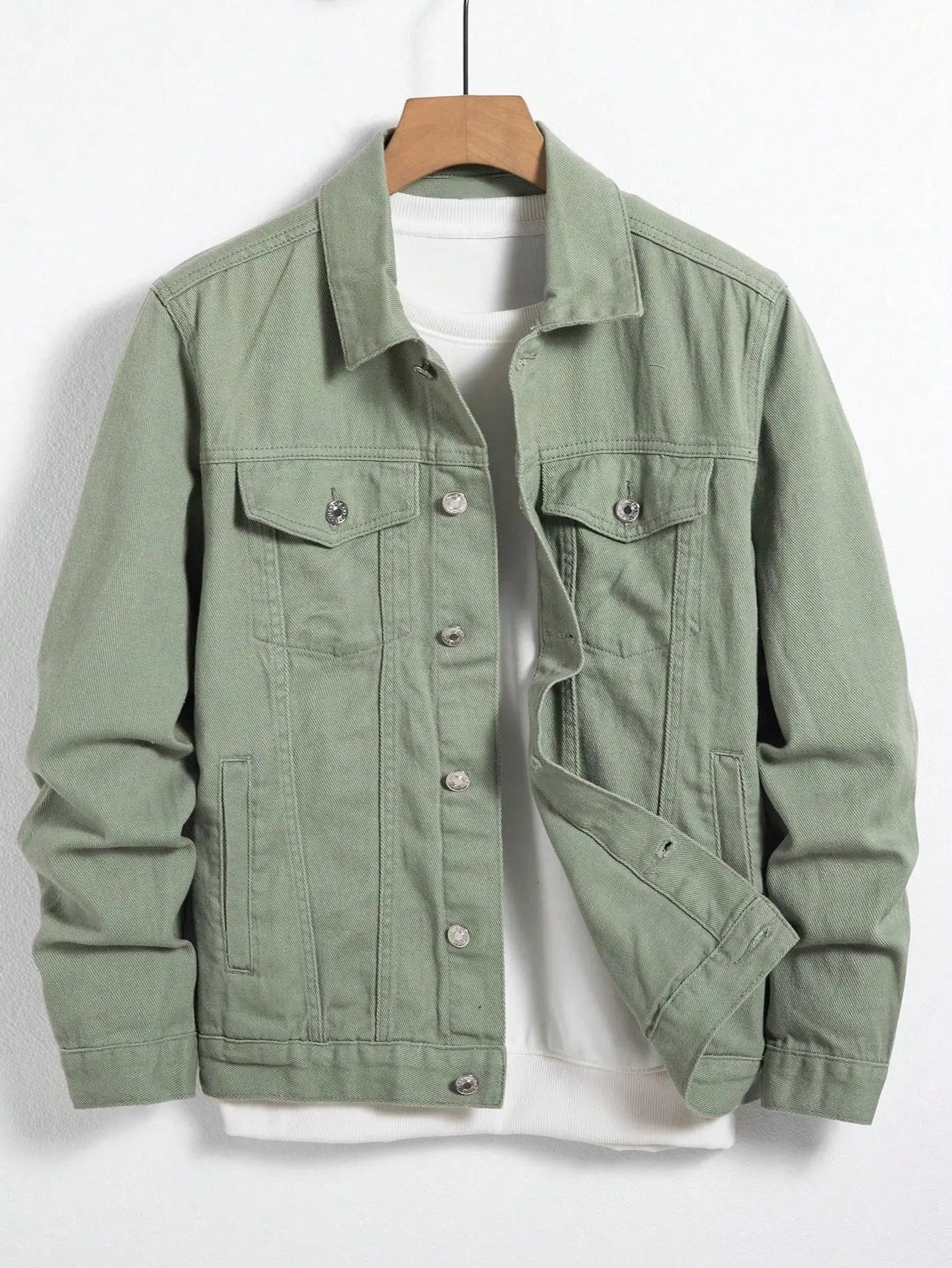 Mens denim jacket for spring and autumn Green coat Fashionable trendy simple style For daily casual wear 260630BJ