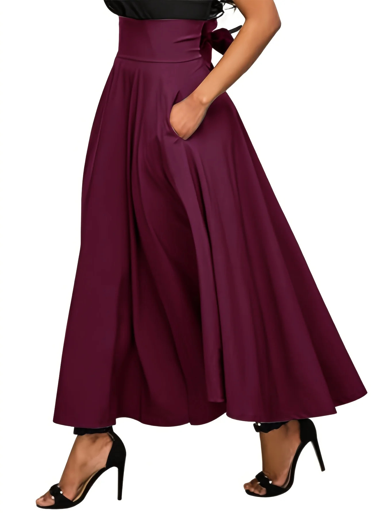 In Dresses Solid Color Aline Skirts for Woman Clothing High Elastic Waist Long Skirt Women With Bow Elegant Womens 260626