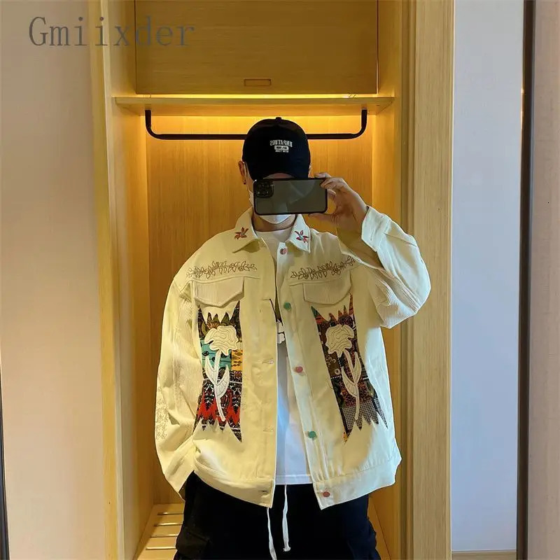 Retro Denim Jacket Men Autumn Winter Style American Heavy Industry Embroidered Top Trendy Loose Casual Work Jacket Preppy 260630BJ