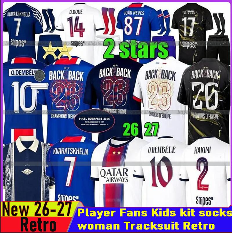 Paris 26 27 PSGE O.DEMBELE D.DOUE KVARATSKHELIA soccer jerseys psgLy football ZABARNYI HAKIMI JOAO NEVES BARCOLA hommes enfant shirts psge jersey-image-985847703