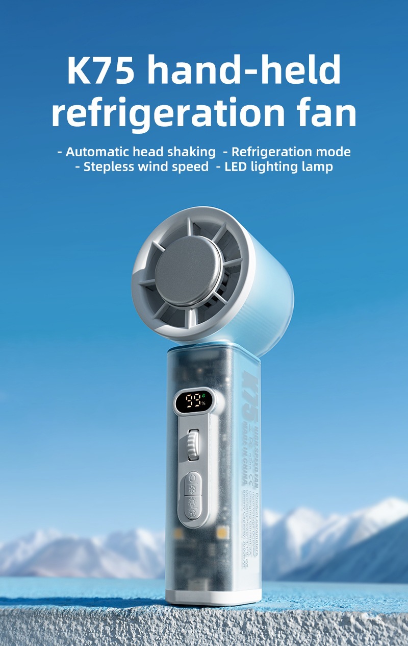 Auto Shaking Ice Cool Hand Fan 100 Speed Carabiner Portable USB Fan-image-1112993764
