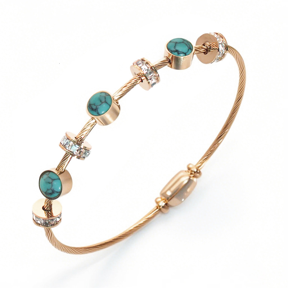 New Cross-border Fashion Versatile Stainless Steel Bracelet, Light Luxury With A High-end Feel, Diamond-embellished Turquoise Niche Wristband