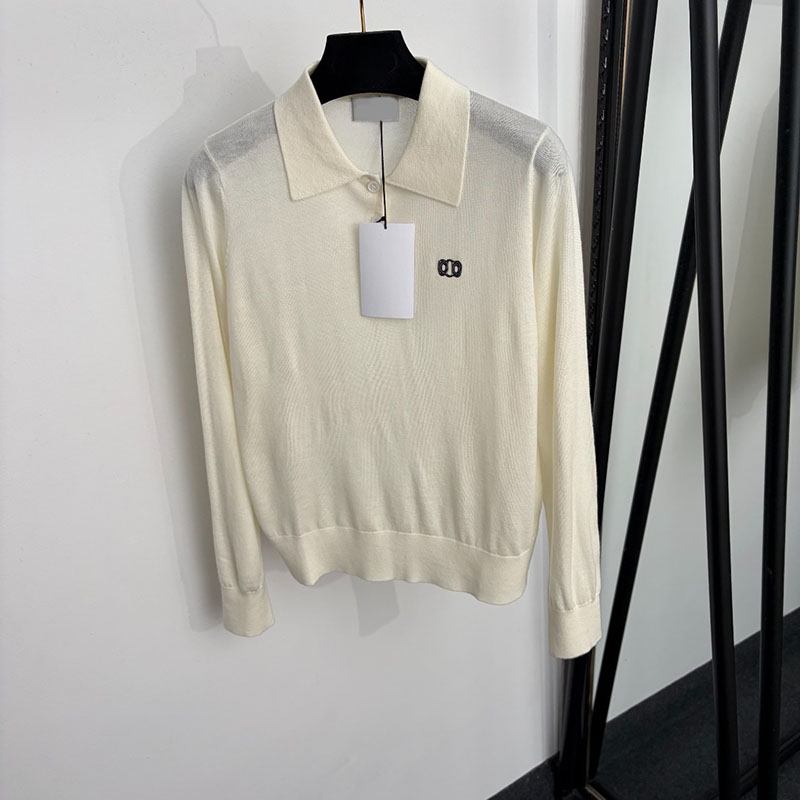 Cardigans en tricot rayé à volants pour femmes, Polo brodé à manches longues, pull d'été, Protection solaire, vêtements quotidiens, t-shirts pour