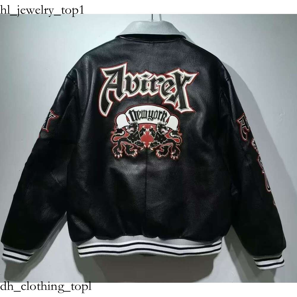 Designer Avirex Two Tone Goth Leather Jacket New Arrival Men's Color Block European With Embroidery Casual Fashion Daily Loose Genuine Cool Lea