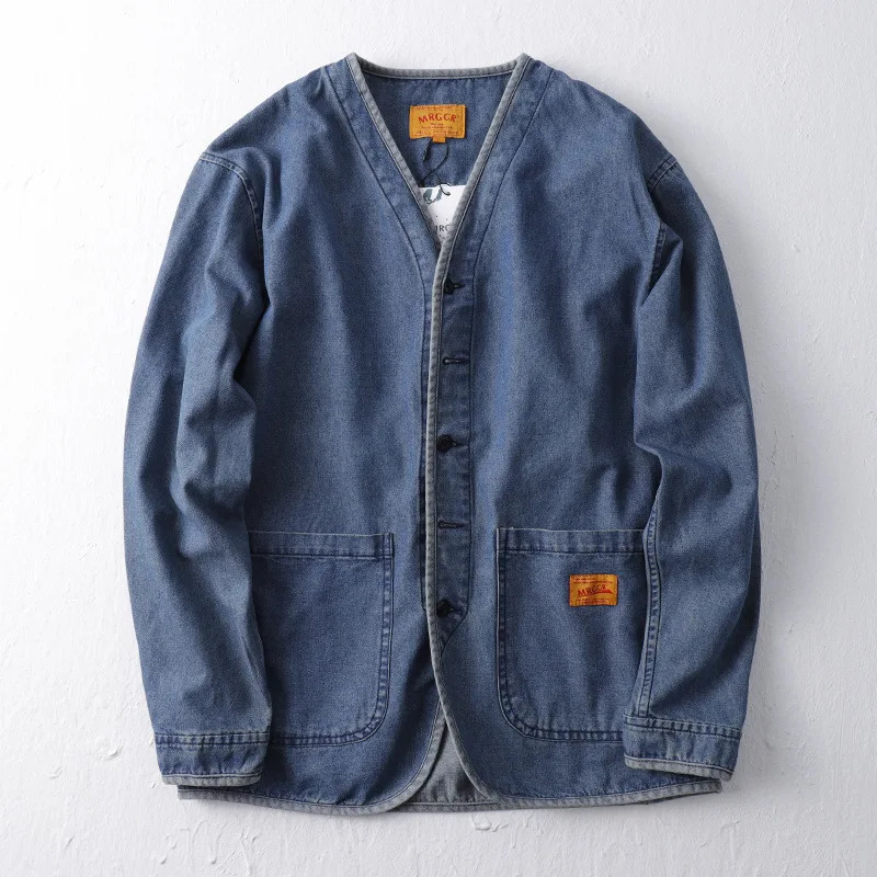 Amekaji Japan Retro Heavy Washing Workwear Clothes 100 Cotton Denim Jacket Mens Trendy Cardigan Top Taoist Robe Mens Jacket 260630BJ