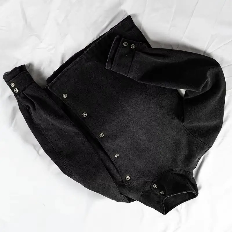 2026 trendy mens and womens black fencing collar short jacket Y2K retro denim casual loose fashion stand-up collar jacket 260630BJ