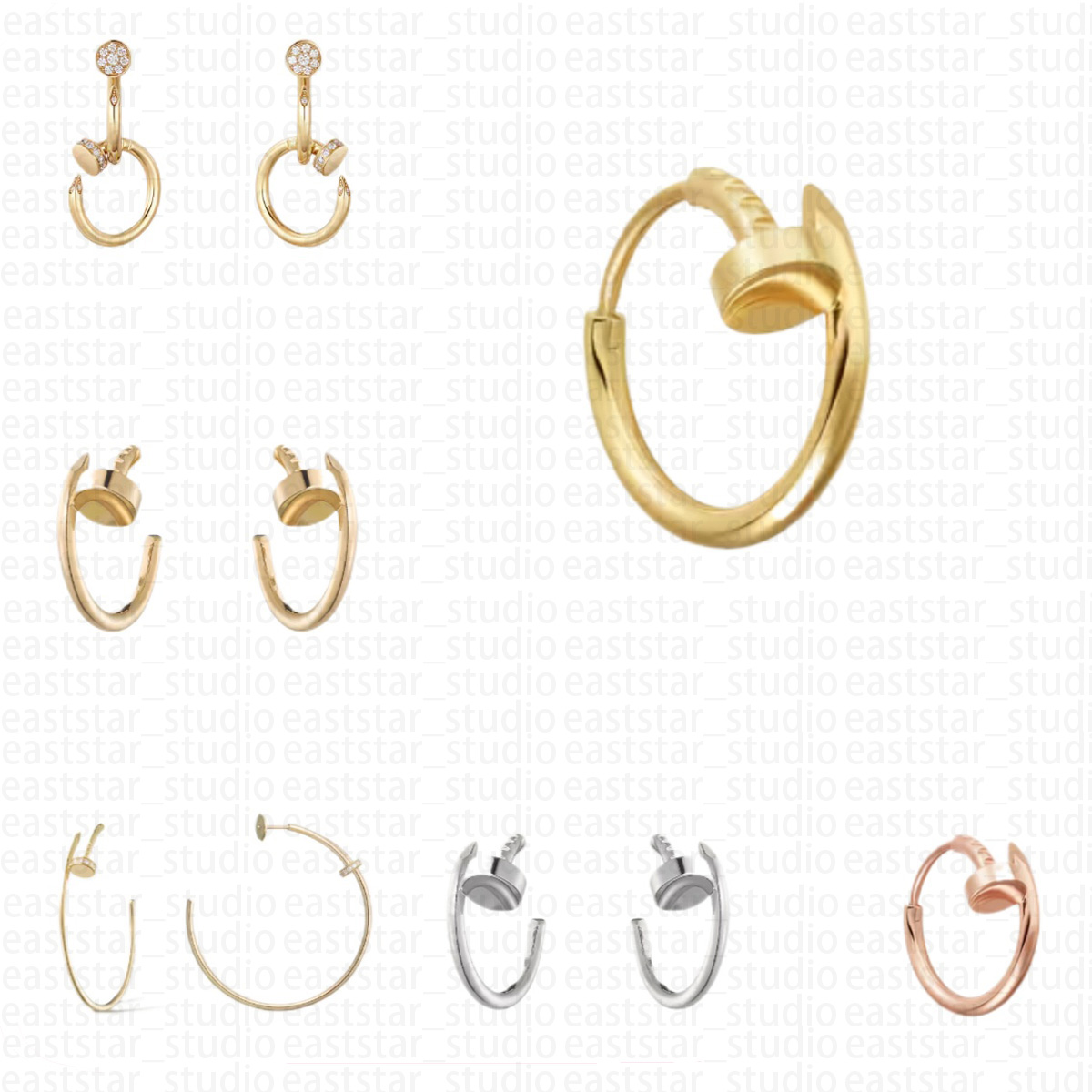 Nail Earring Earrings Designer For Women Luxury Nail Hoop Earrings Crystal Pave Gold Silver Stainless Steel Small Huggie Jewelry Gift