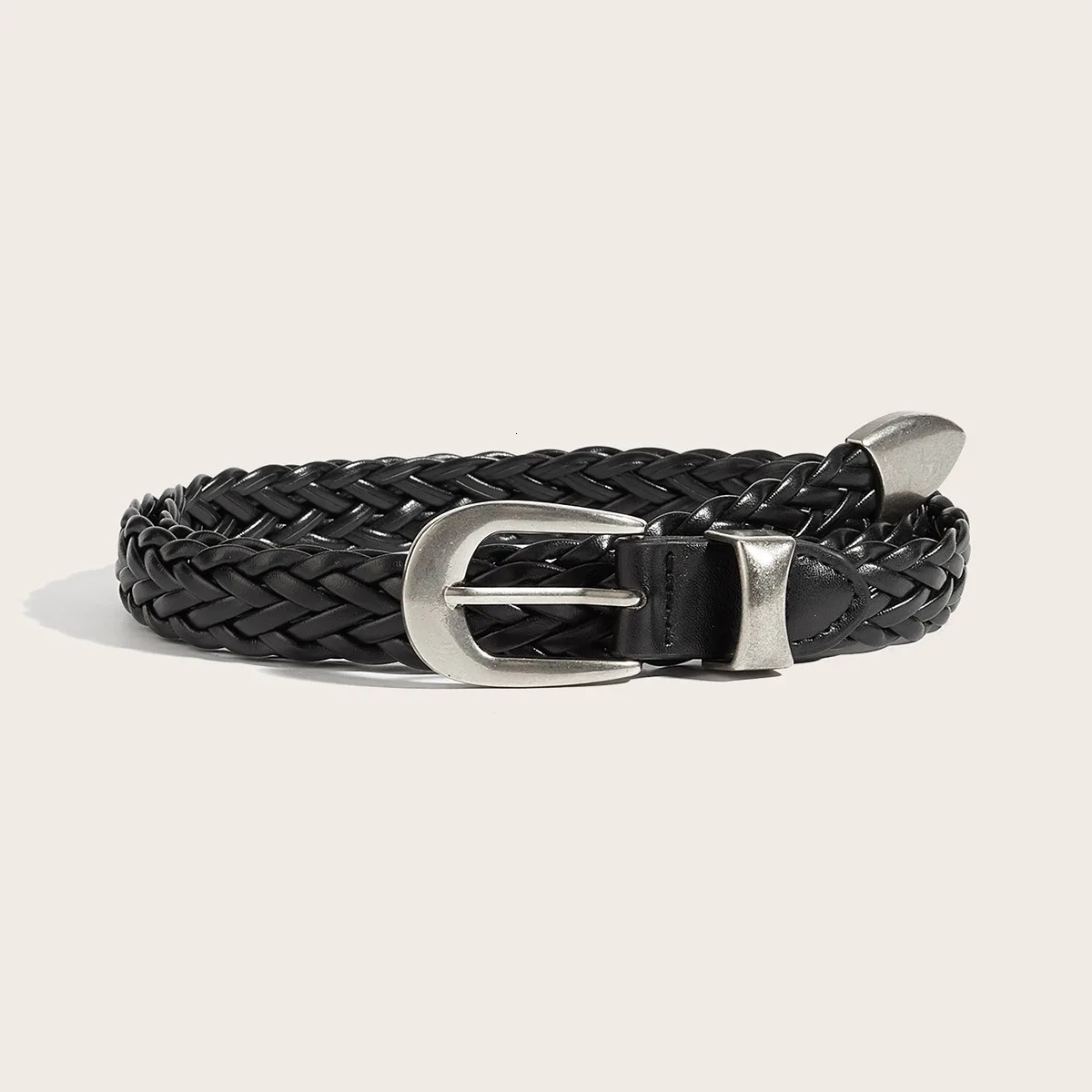 Ceinture tissée style punk gratuit pour hommes et femmes, boucle en métal noir, minorité foncée rétro, torsions de pâte frite, 2026, 260701
