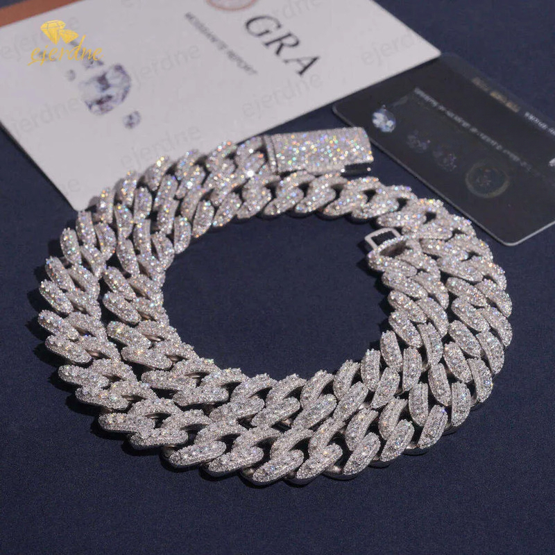 Iced Out vvs Moissanite Necklace for Men Pass Dia Tester 14mm 24 inches White Gold Rapper Miami Cuban Link Chain Hip hop Jewelry Gift with Certif-image-1113226746