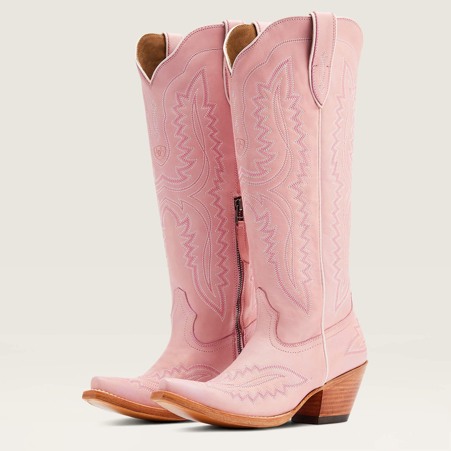 Burgundy Leather Embroidered Western Cowboy Boots Side Zipper Snip Pointed Toe Wooden Block Heel Tall Cowgirl Boots For Women