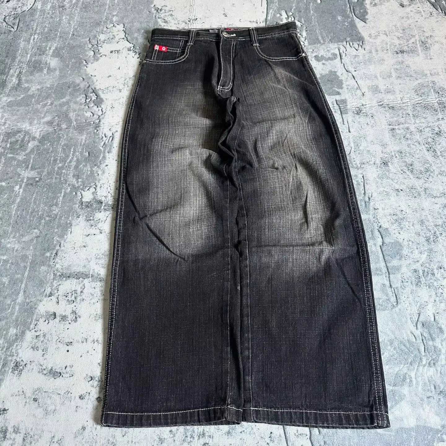 Designer trendy brand Southpole black gray jeans for men and women, y2k high street straight wide-leg loose pants