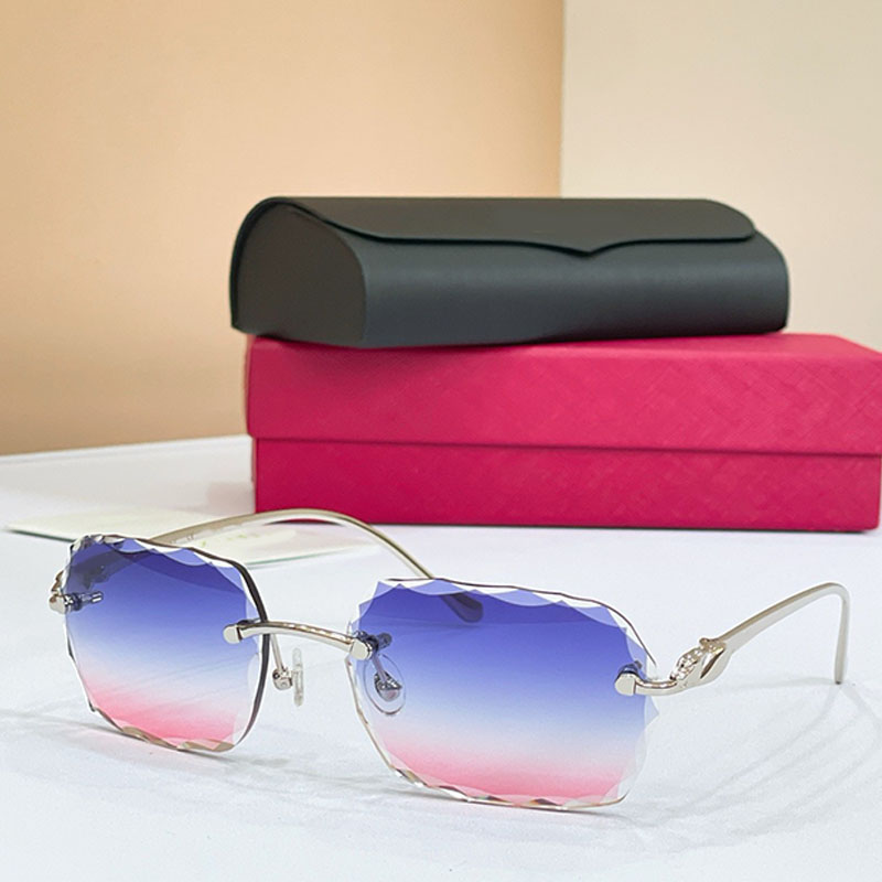 Mens Womens Square Diamond Cut Frameless Sunglasses CT0061O Classic Metal Leopard Print Mirror Leg Design Driving Leisure Style Size 61mm
