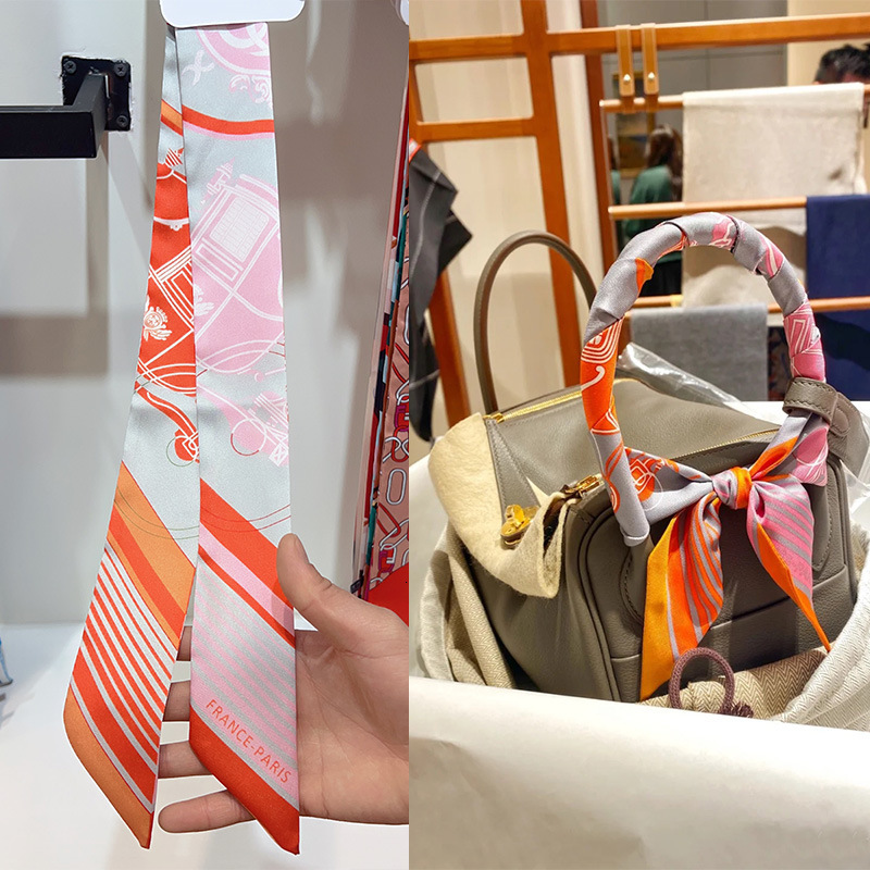 100 Color High end Your Printed Bag Binding Small French Versatile Womens Artificial Silk Scarf Headband 5 86cm