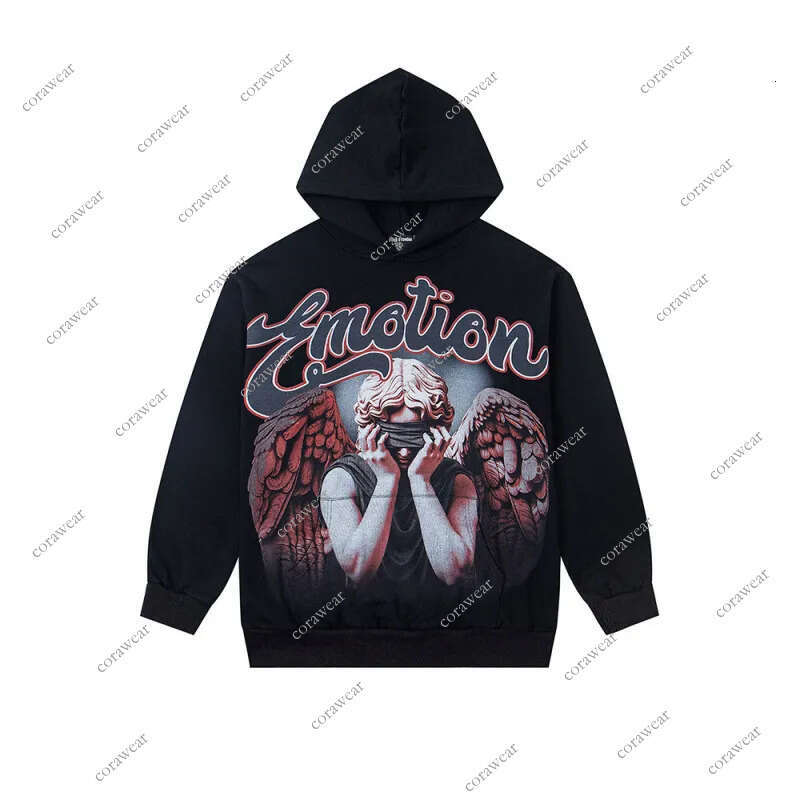 West Coast Men's Hoodies Prestige Hoodie Little Angel Pattern Print Zipper Sweater Vintage Spring And Winter High Street Trendy Set Hip Hop For