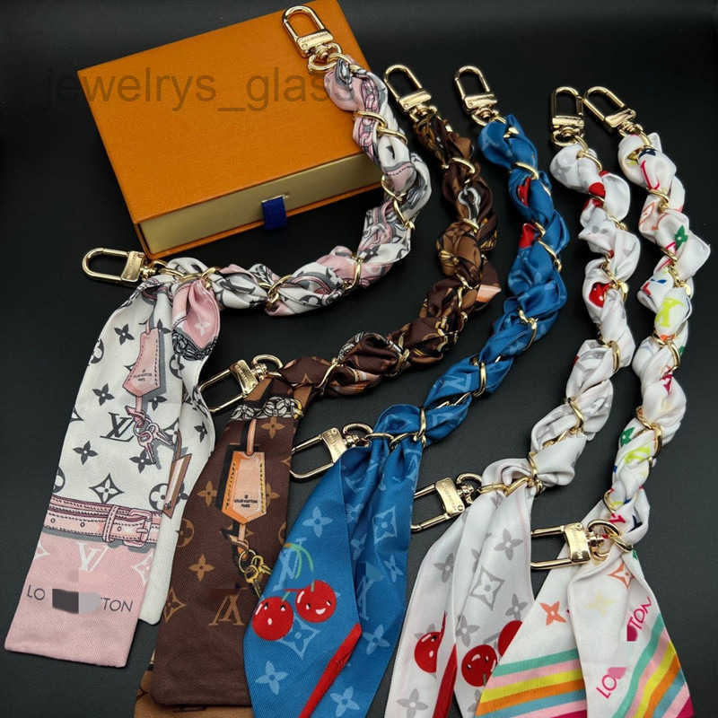 2026 Designer Cherry Portable Silk Scarf Chain 20styles Designer Key Chain Bag Charm Luxury Purse Charm Silk Cherry Charm Keychains Luxury Bag Chain