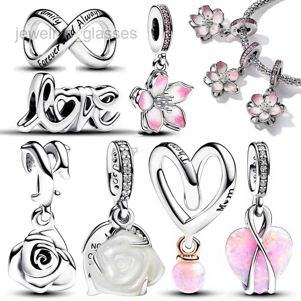 Charms 2024 New 925 Silver Rose Flower White Jasmine Suitable for Bracelet Original Jewelry Gift Free Delivery