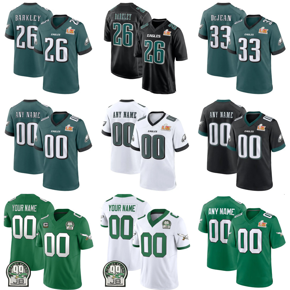 Maillots de football de haute qualité 26 Saquon Barkley Jersey DeJean Super Bowl Jalen Hurts Dawkins Pickett Jason Kelce Mitchell Graham Smith Fo