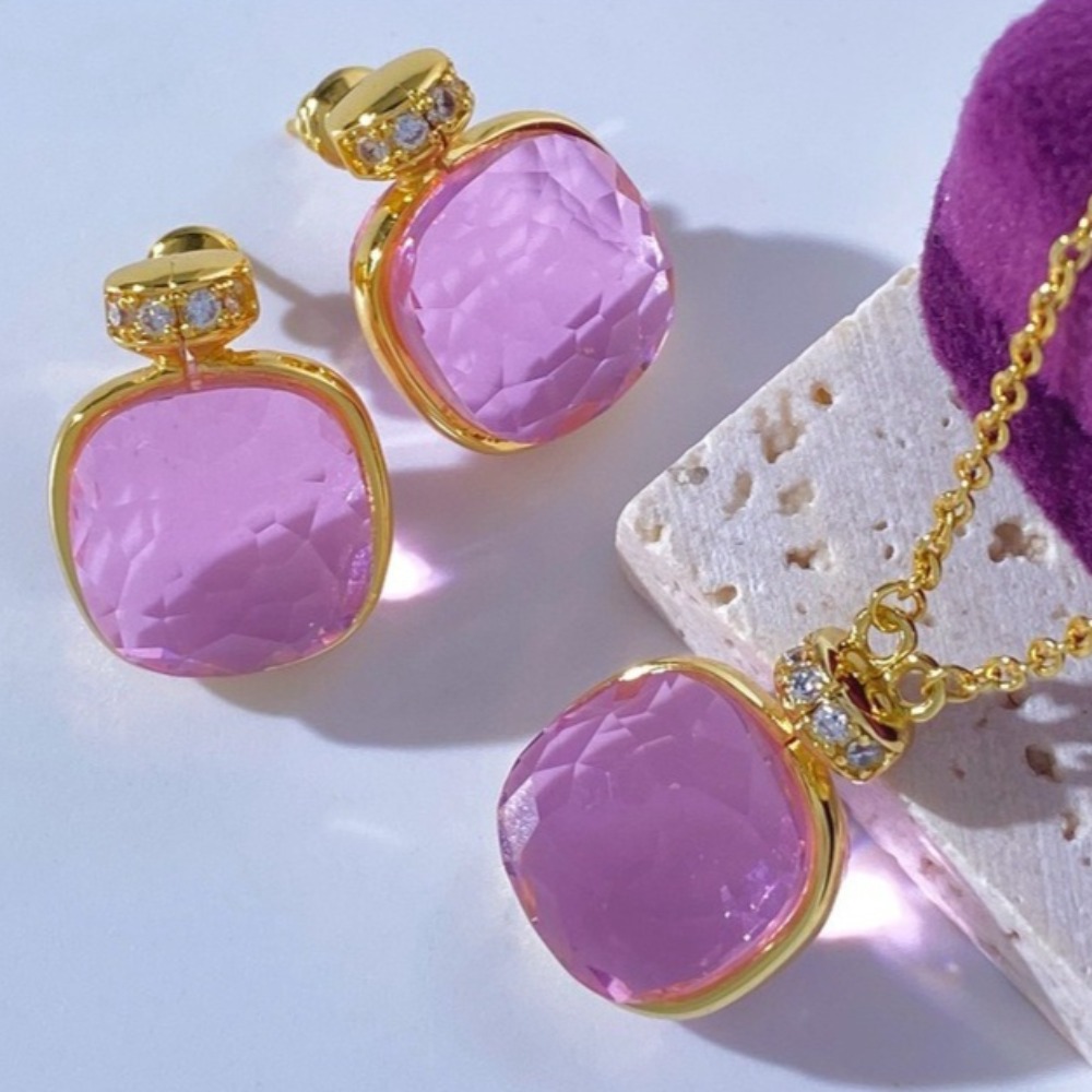 designer jewelry set classic perfume bottle crystal stud earrings fashionable colorful diamond pendant necklace luxury brand jewelry for women