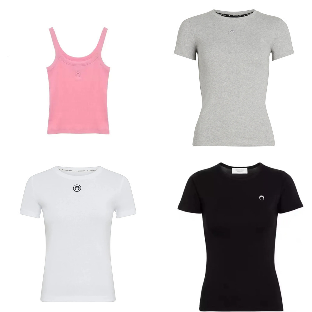 marinelys serre shirt Women's Summer Solid Color Round Neck trend designer Moon Embroidered Short Sleeved Moon T Shirt Women New Style Marines