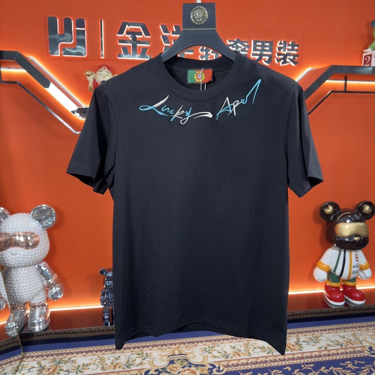 Summer Men Heavy Craft Embroidered Short Sleeve T-Shirt Slim Fit Top High-Quality Printed Shorts Two-Piece Set 's