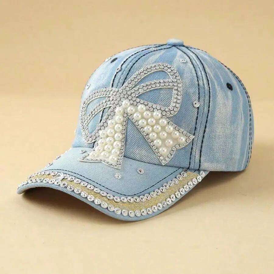 1 PC Bow Pearl Diamond Baseball Cap Spring And Summer New Girls Cap Sun Protection Denim Hats For Women 26Y0702 Z260917