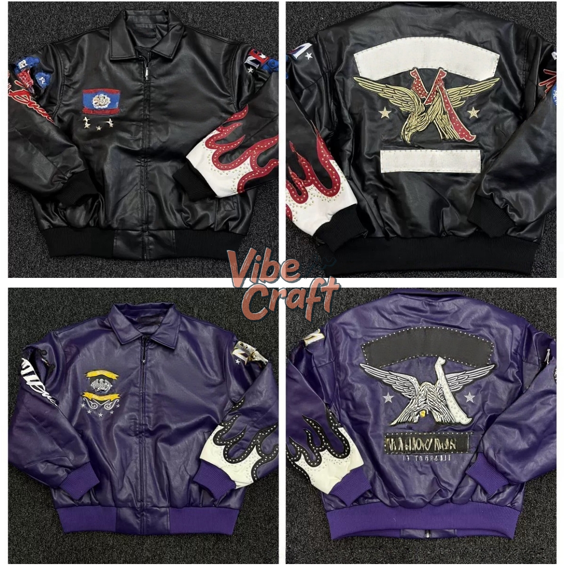 leather jacket designer jacket men jacket faux leather dded embroidered eagle wing letter print zip up long slve turn down collar loose fit bomber j